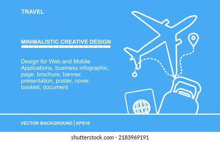 Travel concept with Plane, bag, passport. Hand drawing Travel on blue background. Design for Web and Mobile Applications, business infographic, page, brochure, banner, presentation, poster, cover etc