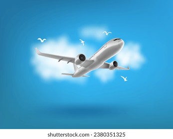 Travel Concept With Plane And Seagulls In The Clouds. EPS10 Vector