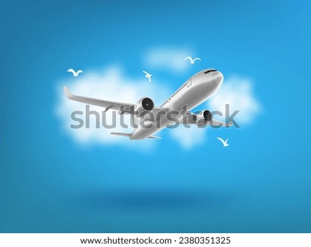 Travel Concept With Plane And Seagulls In The Clouds. EPS10 Vector