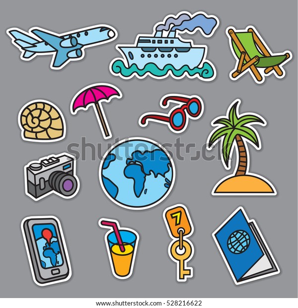 travel\
concept stickers, sea resort, cruise and\
journey