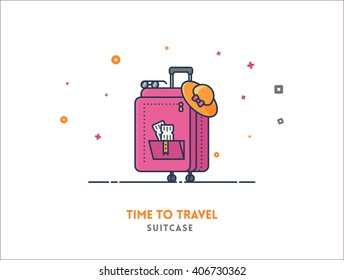 Travel concept. Suitcase flat outline vector illustration.