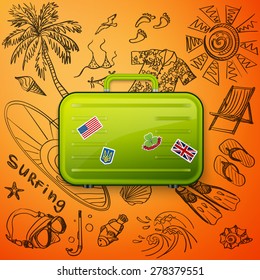 Travel concept, suitcase tourist and hand draw icon, excellent vector illustration, EPS 10
