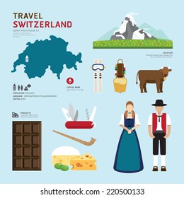 Travel Concept Switzerland Landmark Flat Icons Design .Vector Illustration