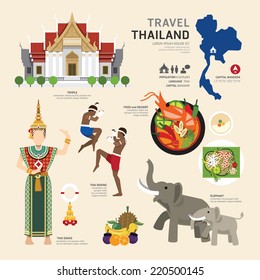 Travel Concept Thailand Landmark Flat Icons Design .Vector Illustration