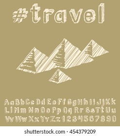 Travel concept. Vector background with hand made font and monument