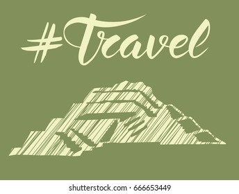 Concepto de viajes. Fondo vectorial con viaje de monumento e inscripción caligráfica