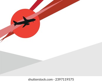 Travel concept vector illustration. Airplane in sky background of geometric shapes.