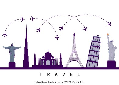 Travel concept vector with World famous destinations skyline 