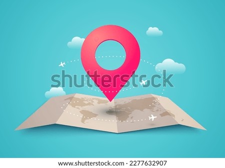Travel Concept. World Map With Destination Point And Little Airplanes