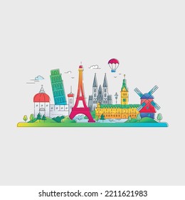 Travel concept with worldwide landmarks