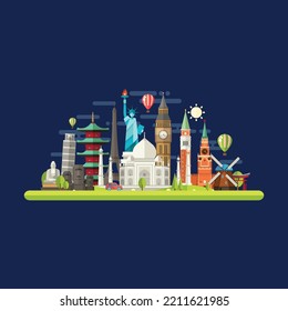 Travel concept with worldwide landmarks