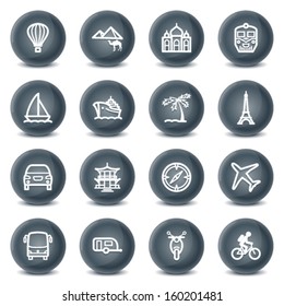 Travel contour icons on black buttons.