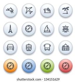 Travel contour icons on color buttons.