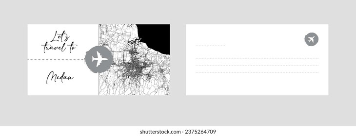 Travel Coupon to Asia Indonesia Medan postcard vector illustration