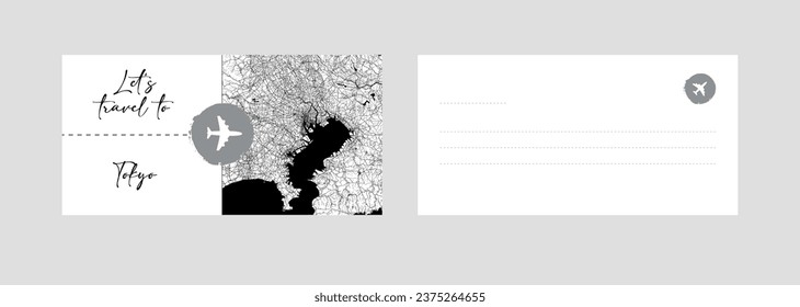 Travel Coupon to Asia Japan Tokyo postcard vector illustration