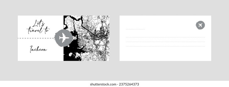 Travel Coupon to Asia South Korea Incheon postcard vector illustration