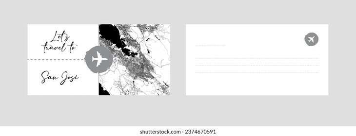 Cupón de viaje a Norteamérica Dibujo vectorial de la postal San José de Estados Unidos