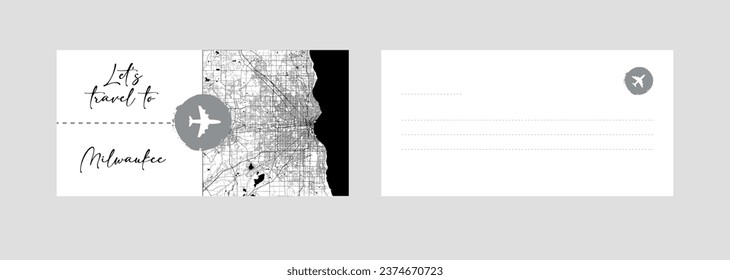 Cupón de viaje a Norteamérica Dibujo vectorial de la tarjeta postal Milwaukee de los Estados Unidos