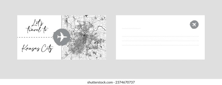 Cupón de viaje a Norteamérica Ejemplo vectorial de tarjetas postales de Kansas City Estados Unidos