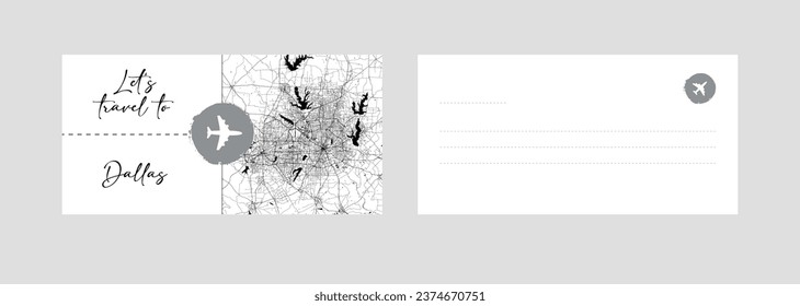 Cupón de viaje a Norteamérica Ilustración de vectores de tarjetas postales Dallas de Estados Unidos