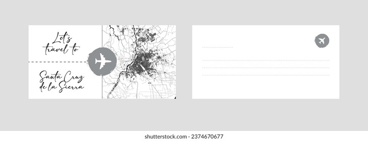 Travel Coupon to South America Bolivia Santa Cruz de la Sierra postcard vector illustration