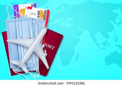 Travel covid-19 vector background design. Travel health protection international flight cancelled for coronavirus prevention worldwide pandemic. Vector illustration. 