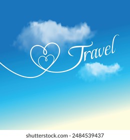 Travel Creative Typography, Sky Clouds. Love Travel. 
Travelling, Vlogs, Thumbnail Etc. Vector Design Template