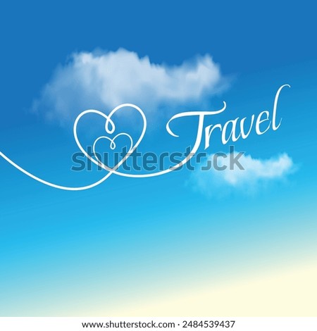 Travel Creative Typography, Sky Clouds. Love Travel. 
Travelling, Vlogs, Thumbnail Etc. Vector Design Template