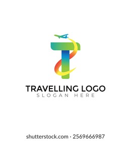 Travel  Creative vector templates abstract typography colorful T letter logo design