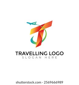 Travel  Creative vector templates abstract typography colorful T letter logo design