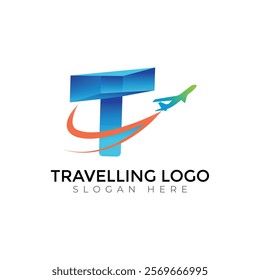 Travel  Creative vector templates abstract typography colorful T letter logo design