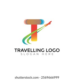 Travel  Creative vector templates abstract typography colorful T letter logo design