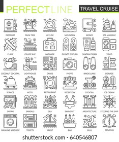 Travel cruise outline concept symbols. Perfect thin line icons. Modern stroke linear style illustrations set.