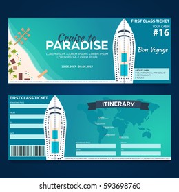 Travel. Cruise to Paradise. Ticket. Cruise liner. Ship Vector flat illustration