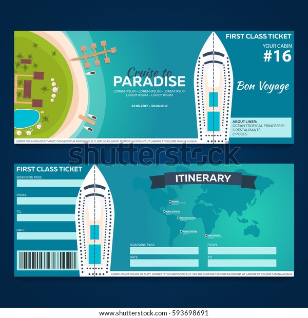 Travel Cruise Paradise Ticket Cruise Liner Stock Vector Royalty