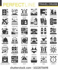 Travel cruise vacation black mini concept icons and infographic symbols set