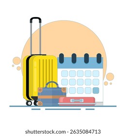 Travel Date Concept. pointing to calendar with check mark indicating Annual Leave, vacation planning. taking time off or vacation to relax and unwind from hard work. flat design illustration.