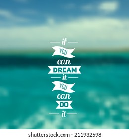 Travel design. Ocean backdrop. Vector. Editable. Blurred. Typography label Lettering, Typography quote. Logo