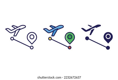 Travel Destination, Airplane, Flight line and glyph icon, vector illustration