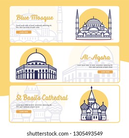 Travel and Destination Banner Collection with Outline Filled Style