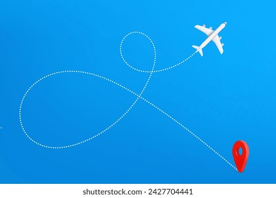 Travel destination concept. 3d vector illustration with airplane 