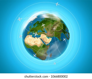 Travel Destination Concept With Aircrafts. Vector Illustration 