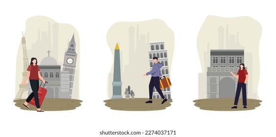Travel Destination Flat Bundle Design Illustration
