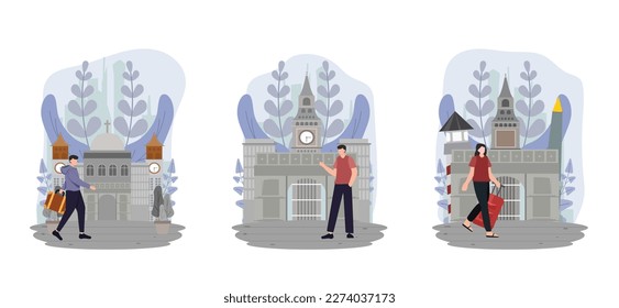 Travel Destination Flat Bundle Design Illustration