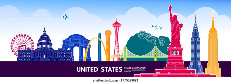 travel destination grand vector illustration. 