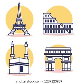 Travel and Destination Icons Set with Outline Style