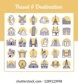 Travel and Destination Icons Set with Outline Style