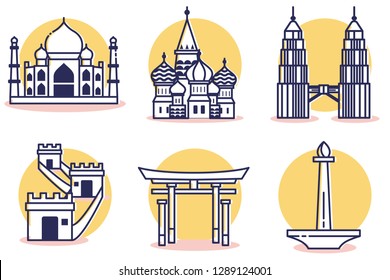 Travel and Destination Icons Set with Outline Style