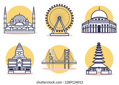 Travel and Destination Icons Set with Outline Style