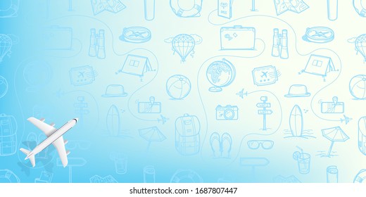 Travel destination linear style vector pattern